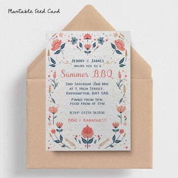 Folk Floral Invitations On Plantable Or Plain Card, 4 of 4