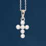 Tiny Sterling Silver White Pearl Cross Necklace, thumbnail 1 of 11