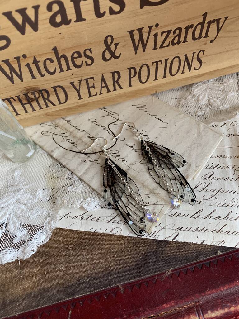 Magical Black Faerie Wing Earrings