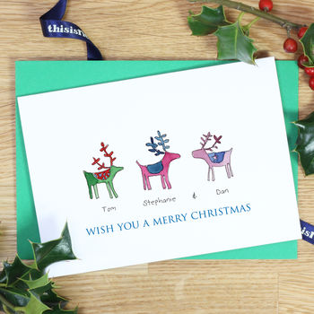 Personalised Rainbow Reindeer Family Christmas Cards, 2 of 4