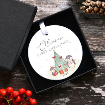 Personalised Baby’s First Christmas Ornament – Woodland Animals Ceramic Keepsake Bauble, 3 of 8