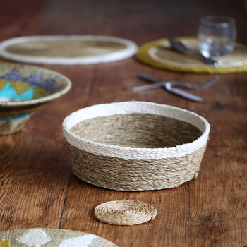 Coloured Trim Woven Bread Basket, 7 of 9