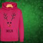 Rudolph The Reindeer Personalised Kids Hoodie Christmas Jumper, thumbnail 3 of 11