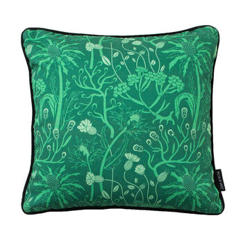 Sea Holly Green Botanical Patterned Cotton Cushion, 4 of 6