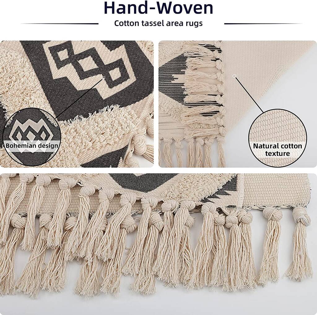 Hand Woven Cotton Carpet Rug With Tassel By Momentum