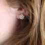 Sterling Silver And Yellow Gold Daisy Flower Stud Earrings, thumbnail 4 of 8