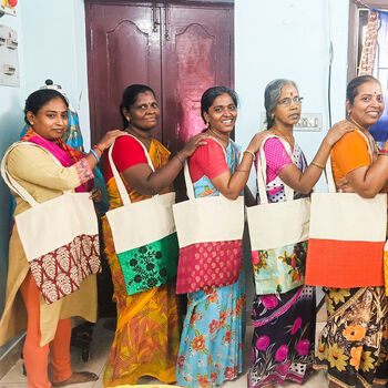 Colourful Half Sari Cotton Tote Bag, Fair Trade Shopping Bag Handmade In India, 6 of 7