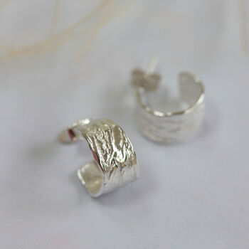 Silver Tree Bark Hoop Earrings, 5 of 8