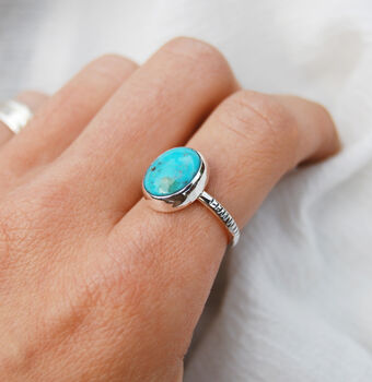 Turquoise Silver Ocean Boho Ring, 2 of 9
