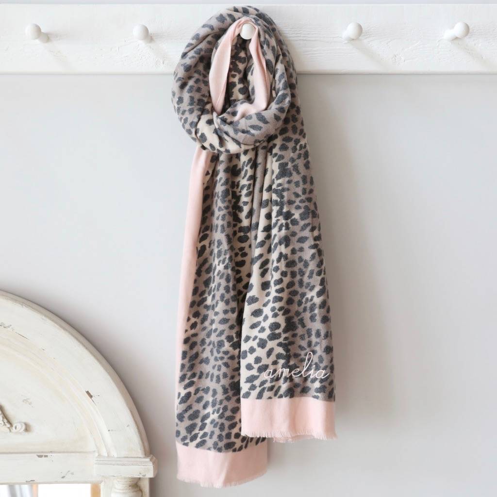 Personalised Pink Edge Leopard Print Scarf By Lisa Angel