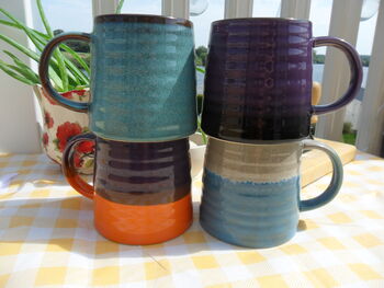 Set Of Four Reactive Glaze Brûlée Mugs In Assorted Alternative Glazes, 11 of 11