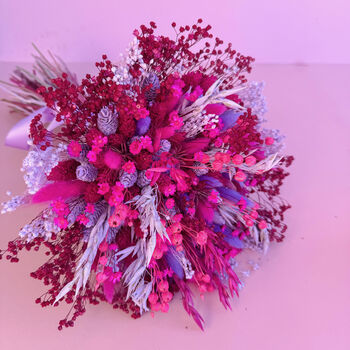 Cerise And Lilac Vibrant Dried Flower Bouquet; Gift For Her, 2 of 6