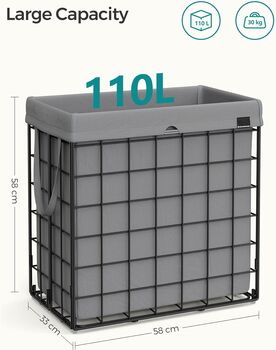 Laundry Basket 110 L Fabric Liner Metal Wire Frame, 11 of 12