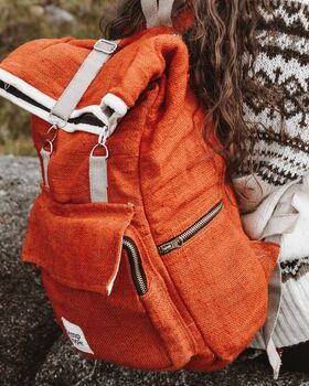 Sustainable Hemp Roll Top Backpack Annapurna Orange, 5 of 12