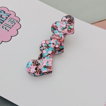 Pink And Blue Heart Glitter Hair Clip, 2 of 4