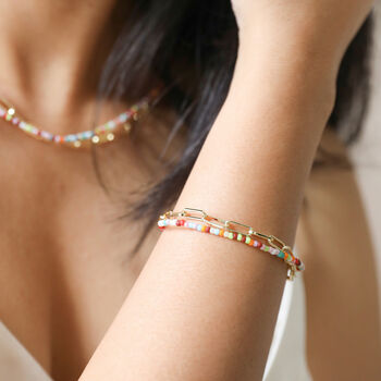 Rainbow Bead And Chain Layered Bracelet In Gold Plating, 3 of 3