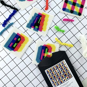 Modern Cross Stitch Coaster Set Kit, 5 of 5