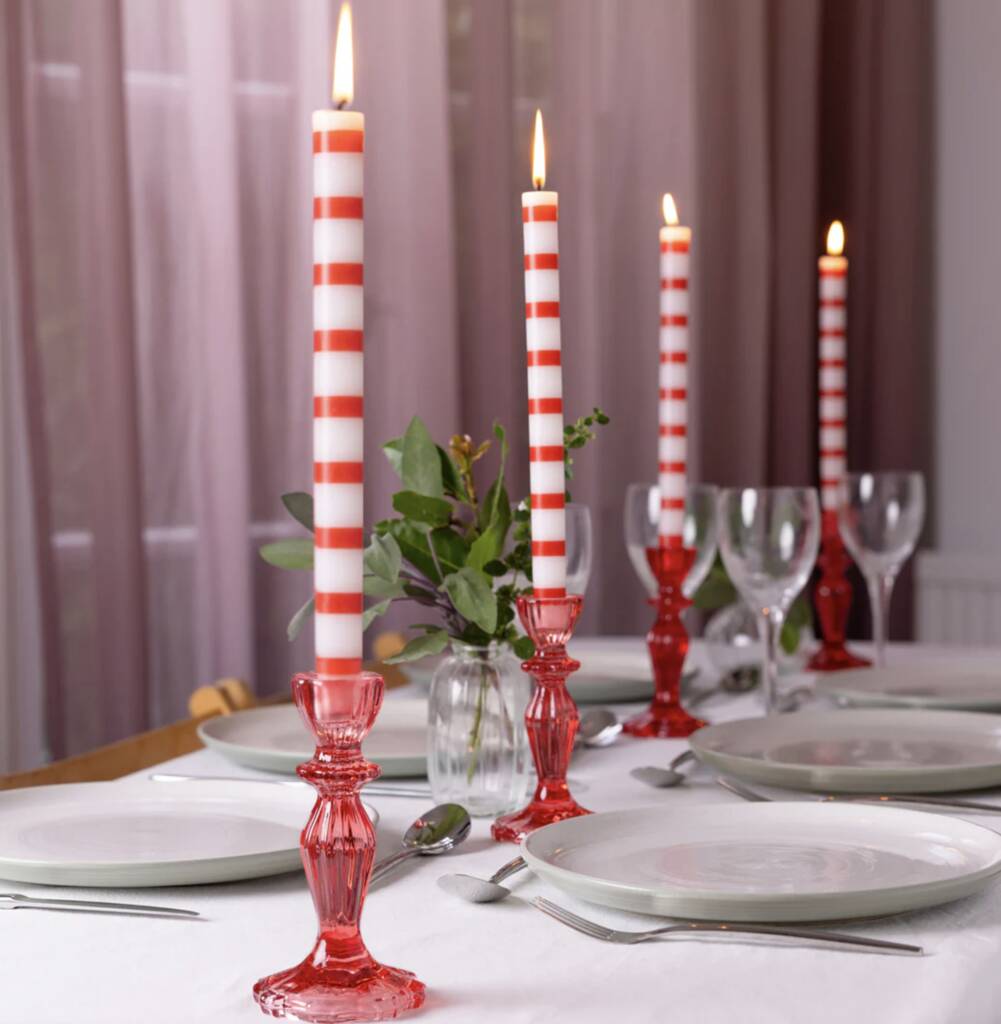 Red And White Stripe Straight Dinner Candles, 1 of 2