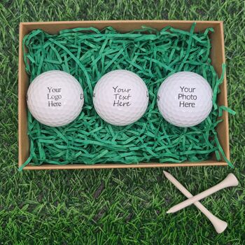 Three Personalised Golf Balls. Four Brands To Choose From. Any Logo, Photo Or Text. Free Gift Box, 2 of 12