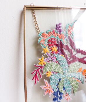 Tropical Bouquet Gold Framed Embroidery Art, 3 of 5