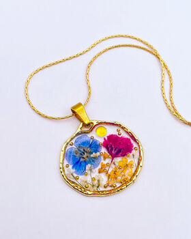 Necklace Handmade With Purple And Blue Flowers, 2 of 10