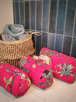 Set Of Three Quilted Cotton Cosmetic Bags Jungle, 6 of 9