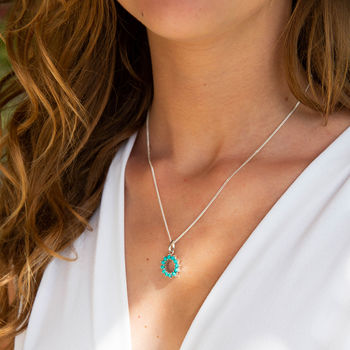 Halo Radiance Turquoise Silver Pendant Necklace, 2 of 10