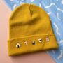 Unisex Hand Embroidered Mustard Beanie With Sushi, thumbnail 5 of 6
