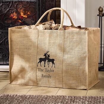 Personalised Natural Jute Deer Log Bag, 3 of 8