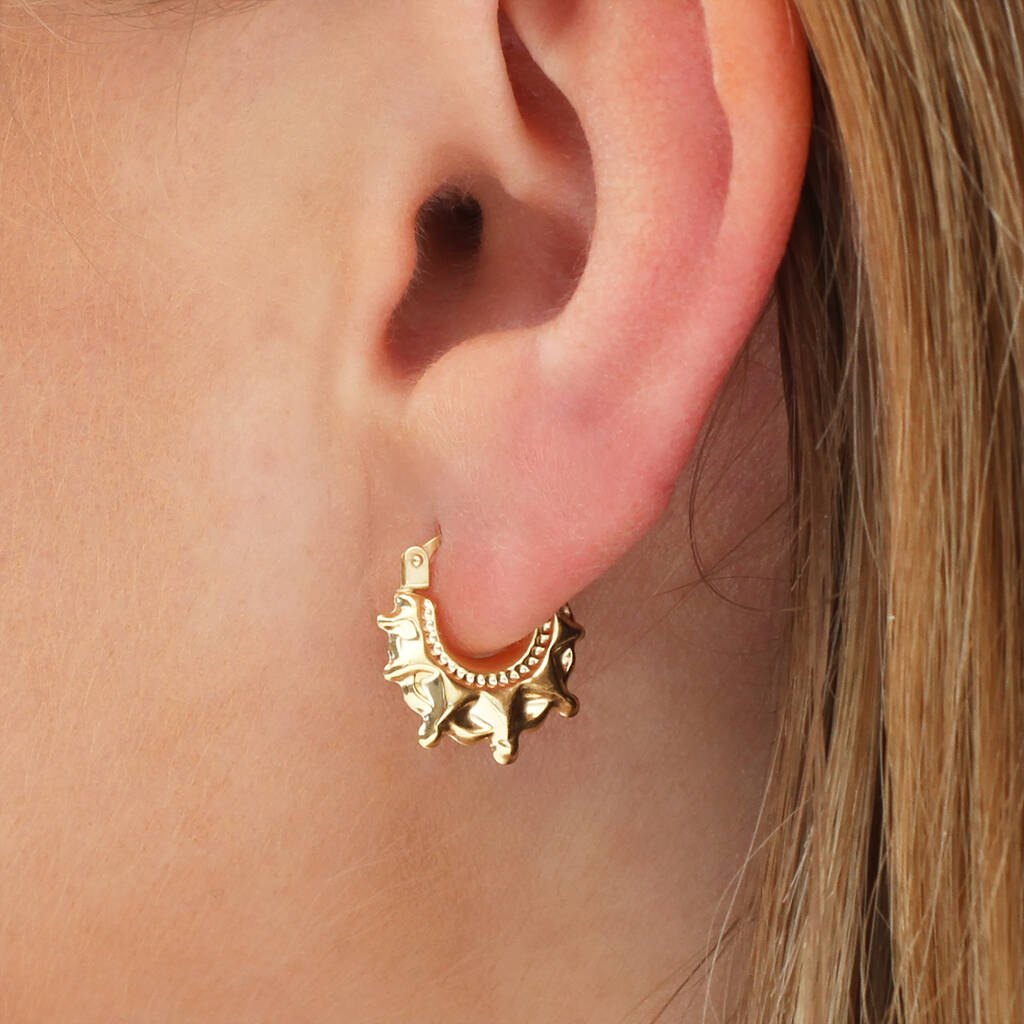 Nine Ct Gold Star Creole Hoop Earrings, 1 of 3