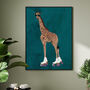 Custom Giraffe Rollerskating Personalised Art Print, thumbnail 1 of 5