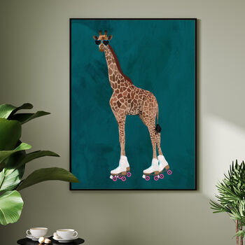 Custom Giraffe Rollerskating Personalised Art Print, 3 of 9