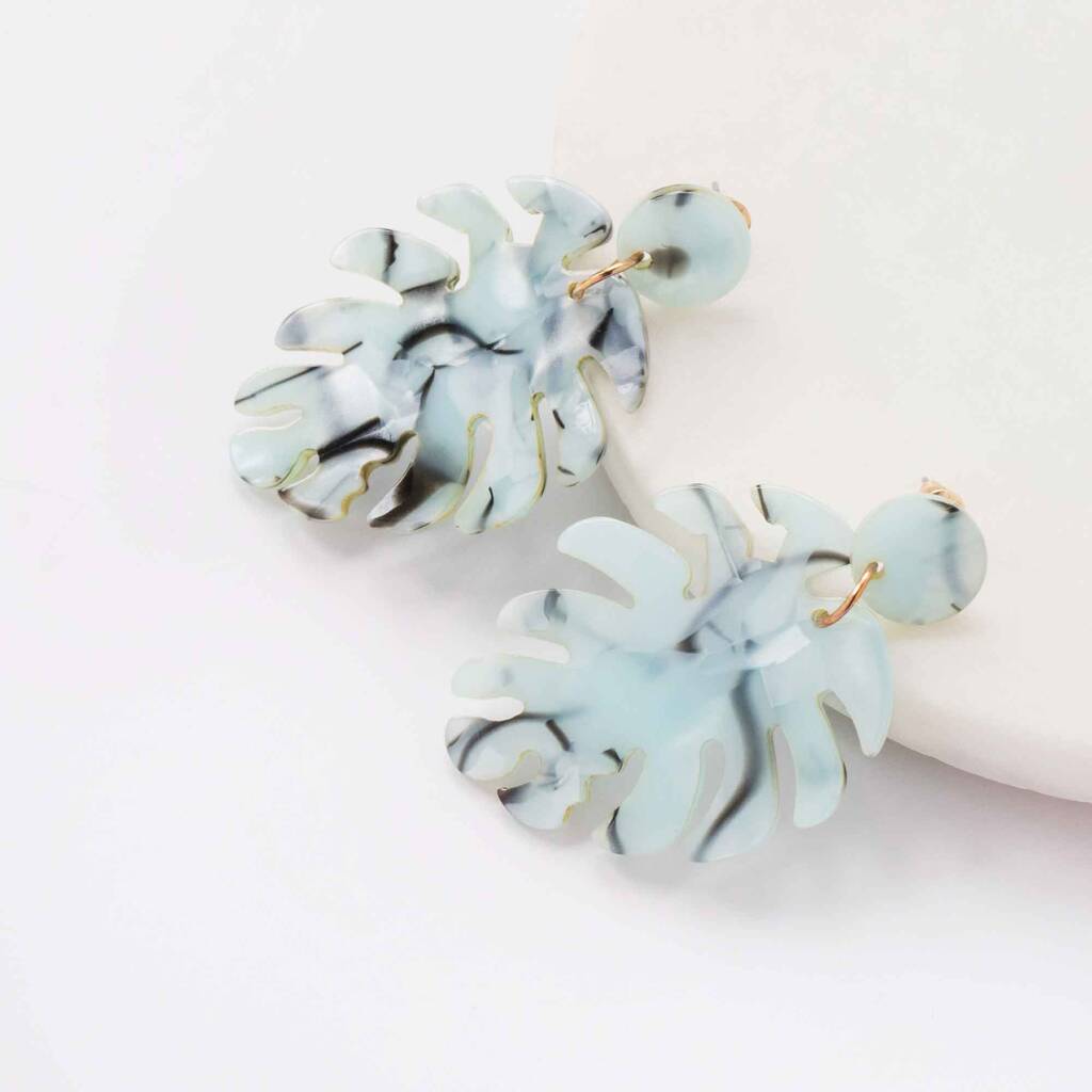 Aqua Blue Tortoiseshell Leaf Earrings By Brand X