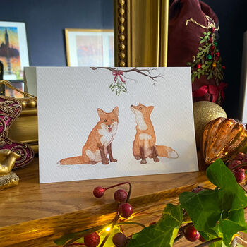 Woodland Christmas: Foxes And Mistletoe Christmas Card, 2 of 9
