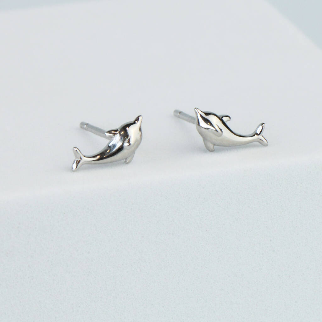 Sterling Silver Dolphin Stud Earrings, 1 of 7
