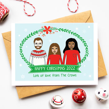 Personalised Christmas Family Portrait Card Or Pack, 3 of 8