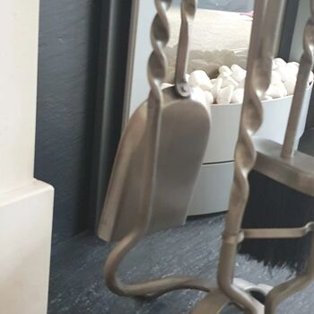 Heavy Pewter Five Piece Fireplace Companion Set Accessories, 3 of 10