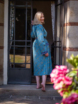 Indian Cotton Waterlily Print Robe, 3 of 4