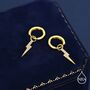 Sterling Silver Lightning Bolt Charm Huggie Hoop Earrings, thumbnail 5 of 11