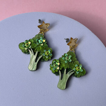 Embellished Broccoli Statement Dangle Earrings, 3 of 4