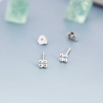 Sterling Silver Extra Tiny Dotted Cluster Stud Earrings, 4 of 11