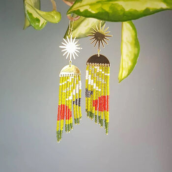 'Woodpecker' Hand Beaded Feather Inspired Earrings, 2 of 4