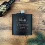 Personalised Christmas Spirit Engraved Black Metal Hip Flask 6oz, thumbnail 6 of 7