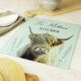 Personalised Highland Cow Glass Chopping Board, thumbnail 2 of 3