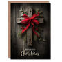 Wooden Cross With Pine Holly And Red Bow Christmas Card, thumbnail 1 of 4