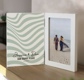 Personalised Wooden Wavy Hinged 6x4 Photo Frame, 2 of 4