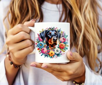 Personalised Doberman Summer Floral Dog Wreath Cushion And Mug Gift Bundle B, 2 of 4