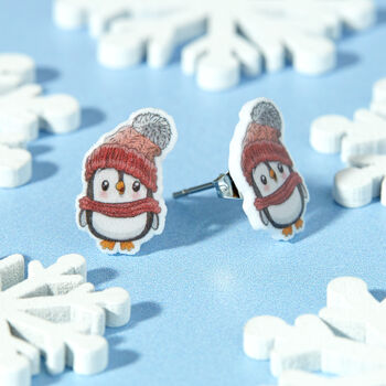 Festive Penguin Resin Christmas Earrings, 3 of 6
