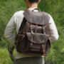 Military Style Genuine Leather Backpack In Worn Brown, thumbnail 2 of 12