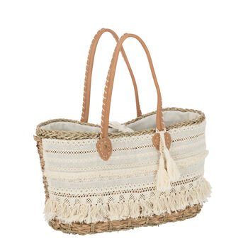 Natural Jute And Lace Beach Bag With Tassels, 3 of 5